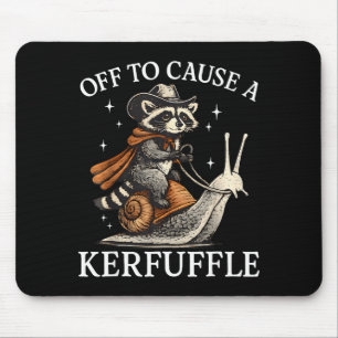 Off to cause a kerfuffle racoon riding snail funn mouse pad