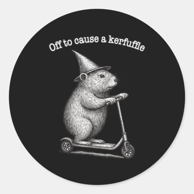 Off To Cause A Kerfuffle Scooter Groundhog  Classic Round Sticker (Front)