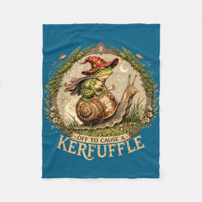 Off to cause a kerfuffle witchy frog wizard snail fleece blanket (Front)