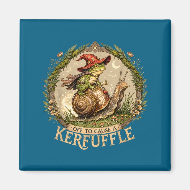 Off to cause a kerfuffle witchy frog wizard snail magnet (Front)