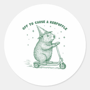 Off To Cause A Kerfuffle, Wizard Groundhog Scooter Classic Round Sticker