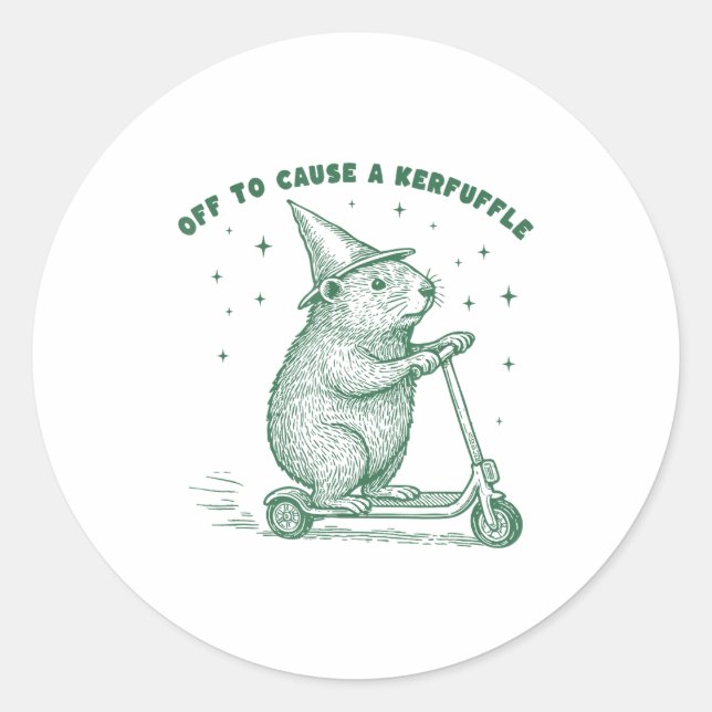 Off To Cause A Kerfuffle, Wizard Groundhog Scooter Classic Round Sticker (Front)