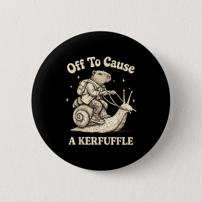 Off to cause a kerfuffle wizard whimsical capybara 6 cm round badge (Front)