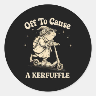 Off to cause a kerfuffle wizard whimsical frog toa classic round sticker