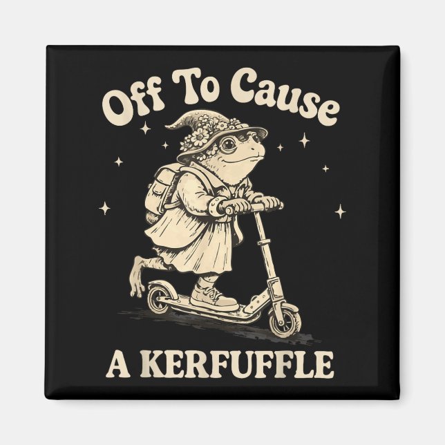 Off to cause a kerfuffle wizard whimsical frog toa magnet (Front)
