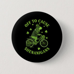 Off to cause shenanigans basset hound st patricks 6 cm round badge