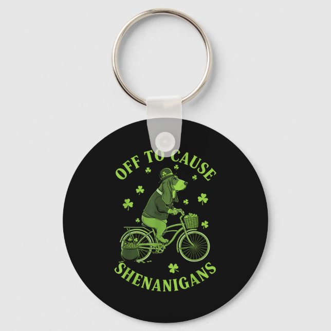 Off to cause shenanigans basset hound st patricks key ring (Front)