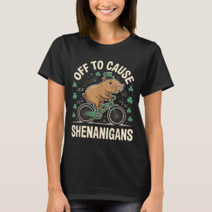 Off to cause shenanigans capybara meme st patricks T-Shirt