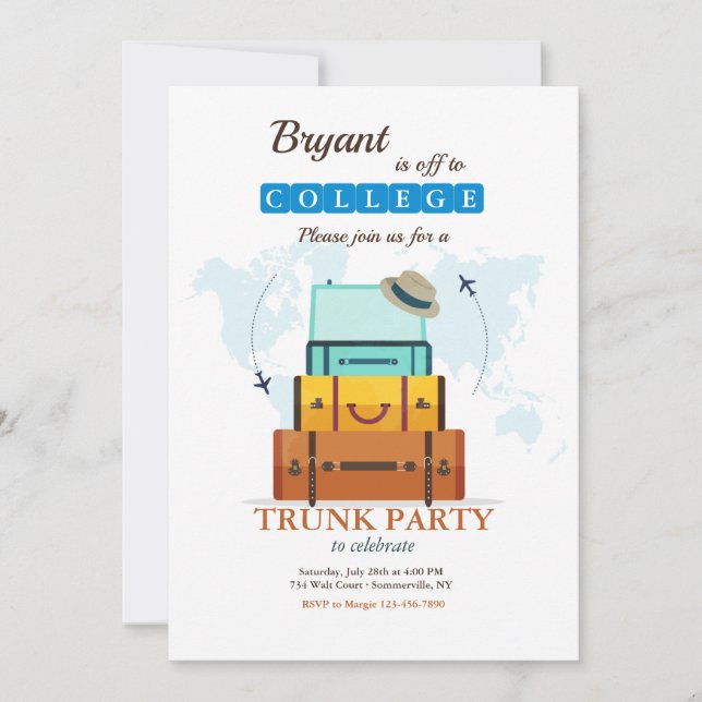 Off to College Male Invitation (Front)