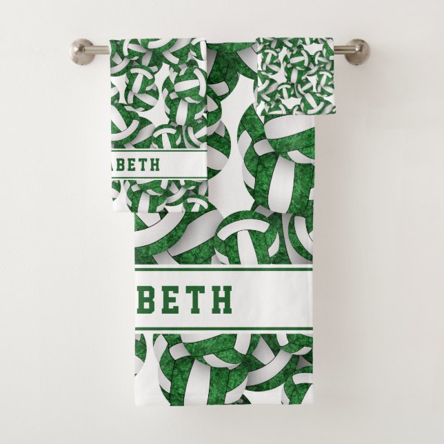 off to college volleyball player girls name green bath towel set (Insitu)