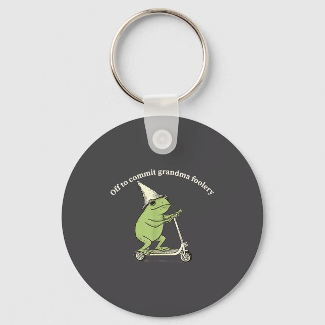 Off To Commit Grandma Foolery Funny Frog Meme  Key Ring (Front)
