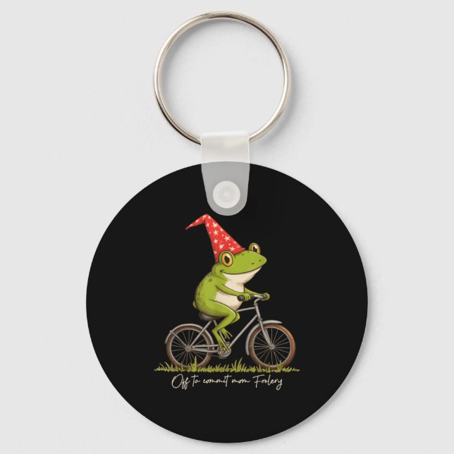 Off To Commit Mom Foolery Funny Frog Meme  Key Ring (Front)