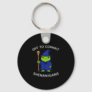 Off to commit shenanigans wizard frog meme key ring