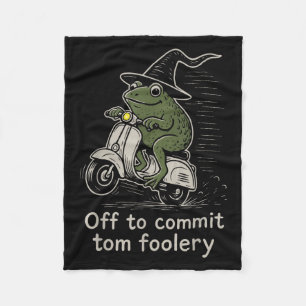 Off To Commit Tom Foolery Funny Frog Witch Scooter Fleece Blanket