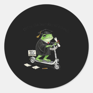 Off to last day of school funny frog graduation classic round sticker
