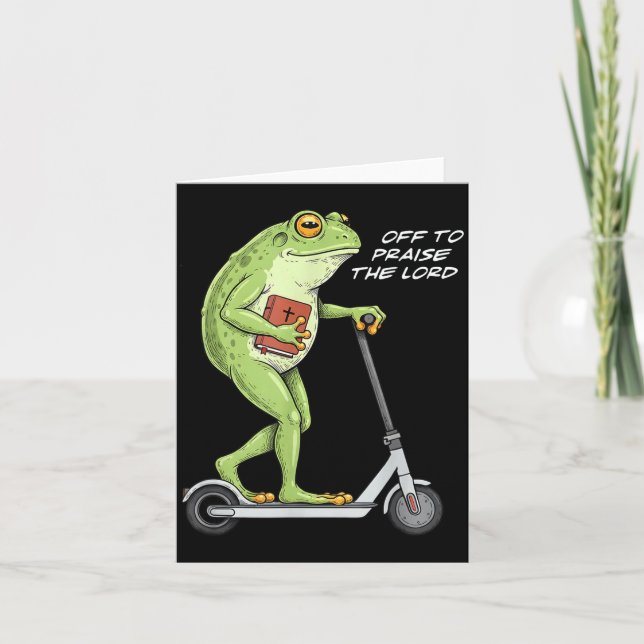 Off To Praise D Lord Funny Frog Christian Meme  Card (Front)