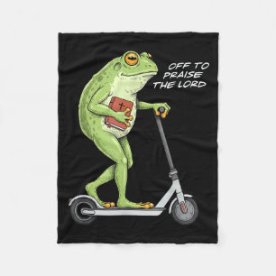 Off To Praise D Lord Funny Frog Christian Meme  Fleece Blanket