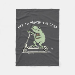Off To Praise The Lord, Funny Christian Frog Meme Fleece Blanket