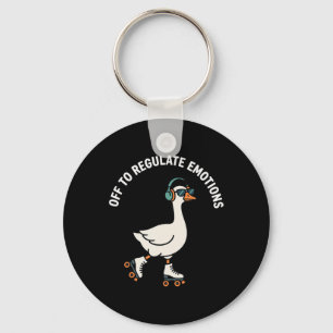 Off To Regulate Emotions Cute Goose Roller Skating Key Ring