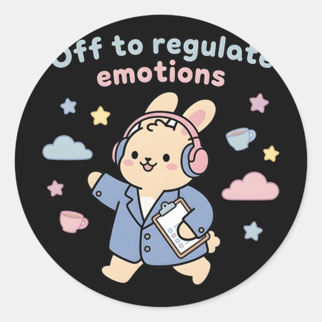 Off To Regulate Emotions Funny Bunny Rabbit Scoote Classic Round Sticker (Front)