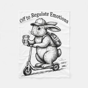 Off To Regulate Emotions Funny Bunny Rabbit Scoote Fleece Blanket