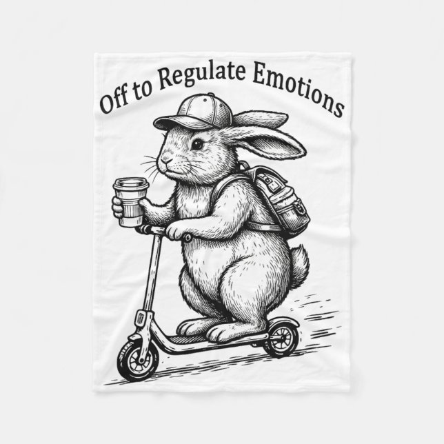 Off To Regulate Emotions Funny Bunny Rabbit Scoote Fleece Blanket (Front)