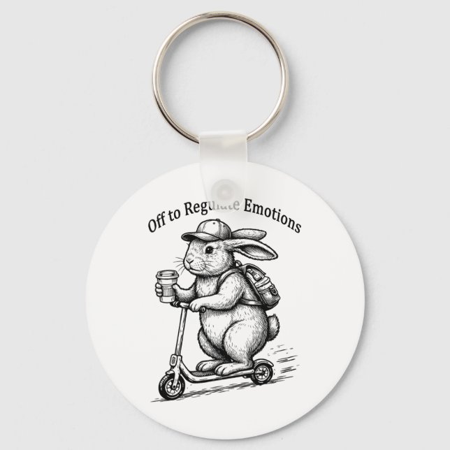 Off To Regulate Emotions Funny Bunny Rabbit Scoote Key Ring (Front)