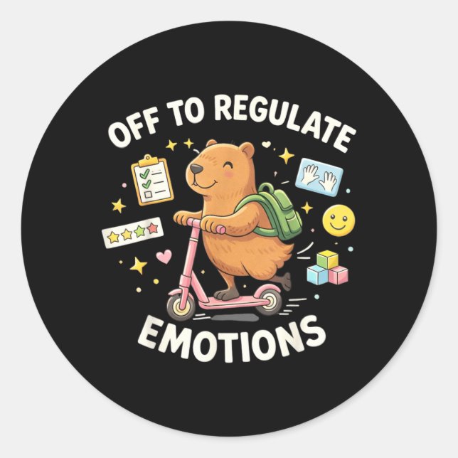 Off to Regulate Emotions Funny Capybara Cute Classic Round Sticker (Front)