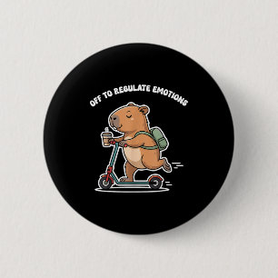 Off to regulate emotions funny capybara on scooter 6 cm round badge