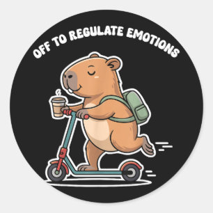 Off to regulate emotions funny capybara on scooter classic round sticker