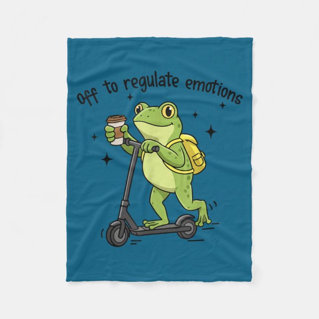 Off to regulate emotions funny frog on scooter  fleece blanket (Front)