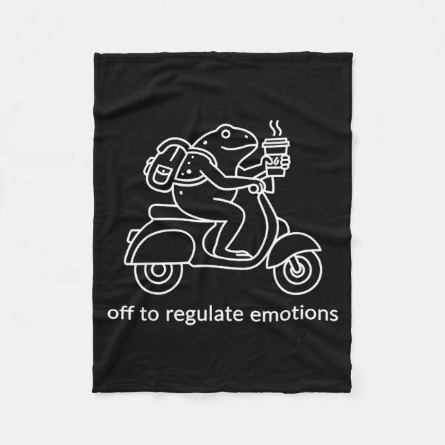 Off to regulate emotions funny frog on scooter Off Fleece Blanket (Front)