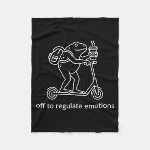 Off to regulate emotions funny frog on scooter Off Fleece Blanket