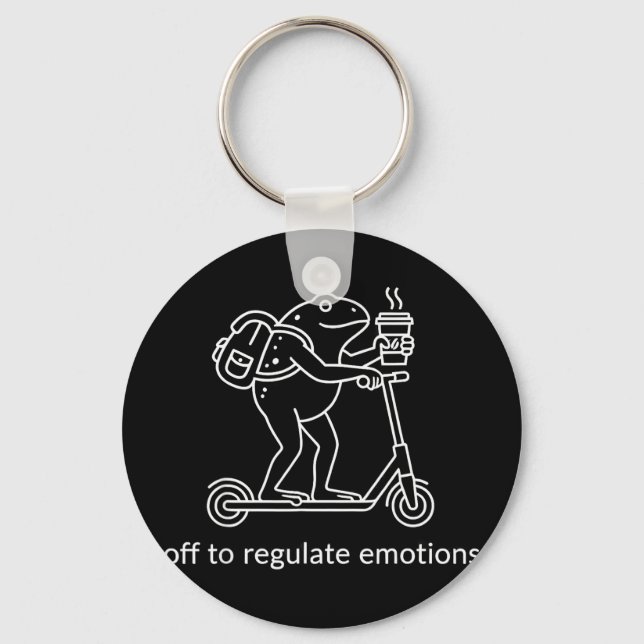 Off to regulate emotions funny frog on scooter Off Key Ring (Front)