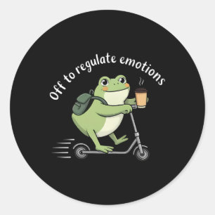 Off To Regulate Emotions Funny Frog Scooter Mental Classic Round Sticker