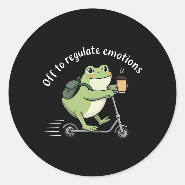 Off To Regulate Emotions Funny Frog Scooter Mental Classic Round Sticker (Front)