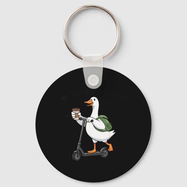Off to Regulate Emotions Funny Goose On Scooter Key Ring (Front)