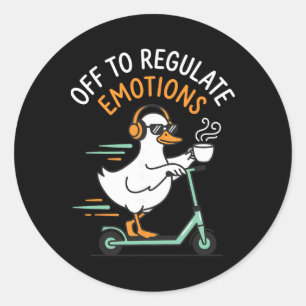 Off To Regulate Emotions Funny Goose Scooter Menta Classic Round Sticker