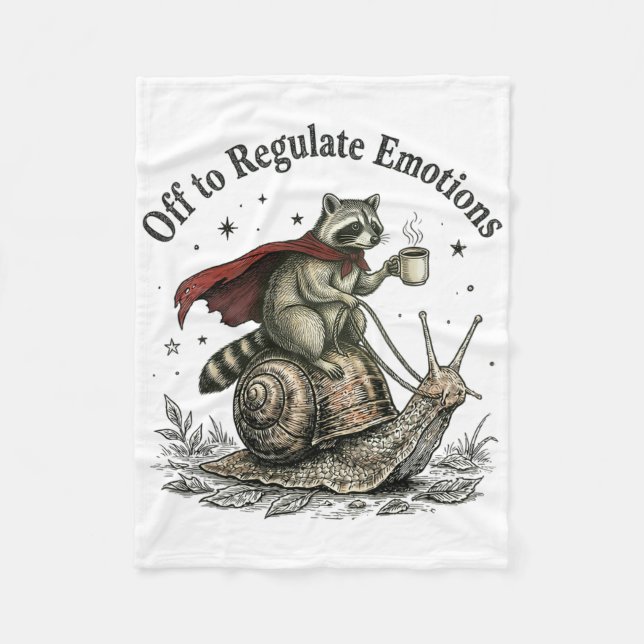 Off To Regulate Emotions Funny Racoon Mental Heal Fleece Blanket (Front)