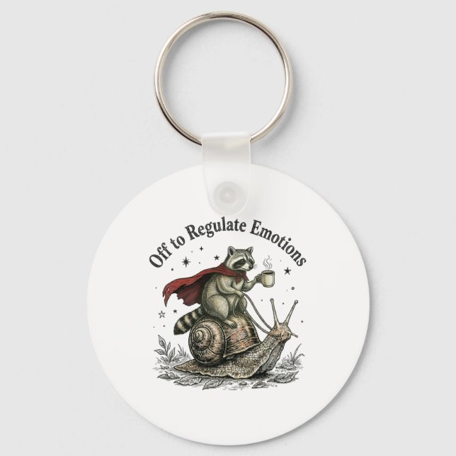 Off To Regulate Emotions Funny Racoon Mental Heal Key Ring (Front)