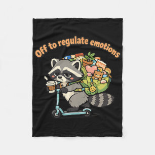 Off To Regulate Emotions Funny Racoon Scooter Hum Fleece Blanket