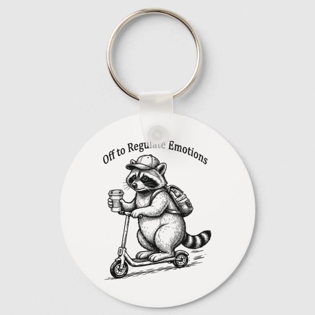 Off To Regulate Emotions Funny Racoon Scooter Hum Key Ring (Front)