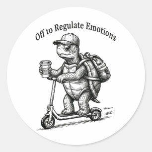 Off To Regulate Emotions Funny Turtle Scooter Humo Classic Round Sticker