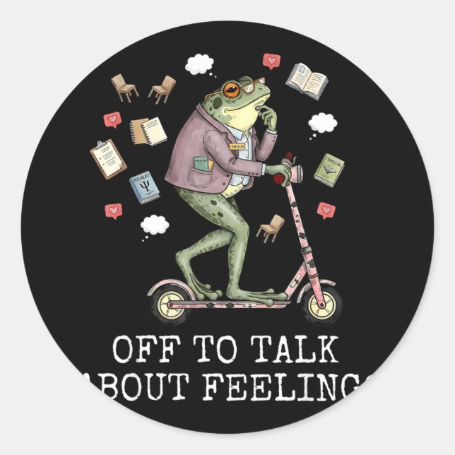 Off to talk about feeling funny frog counselorOff  Classic Round Sticker (Front)