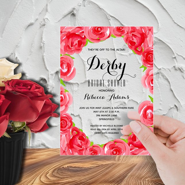Off to the Altar Derby Bridal Shower Acrylic Invitations (Off to the altar Derby bridal shower acrylic invitations - order clear or frosted)