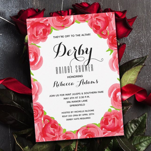 Off to the Altar Derby Bridal Shower Invitation (Off to the altar red roses Derby bridal shower invitations)