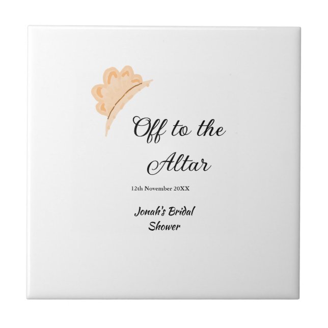 Off to the altar orange cap hat bridal shower name ceramic tile (Front)