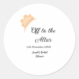 Off to the altar orange cap hat bridal shower name classic round sticker