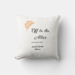Off to the altar orange cap hat bridal shower name cushion