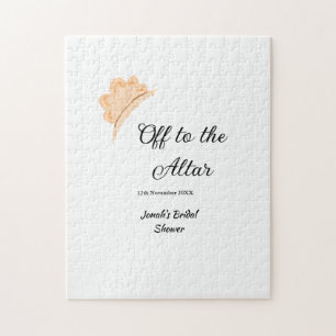 Off to the altar orange cap hat bridal shower name jigsaw puzzle